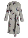 Erdem Belted Floral Wool Coat In Gray