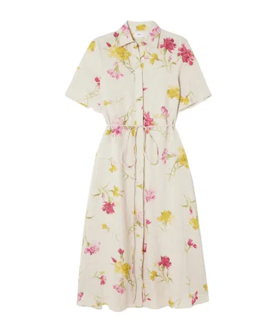 Erdem Belted Floral-print Linen Midi Shirt Dress In Neutral