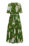 Erdem Belted Georgette Midi Dress In Green