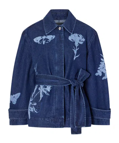 Erdem Belted Laser-printed Denim Jacket In Blue