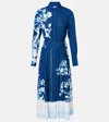 Erdem Womens Cyanotype Etching Navy Long-sleeve Floral-print Crepe-du-chine Midi Shirt Dress In Black