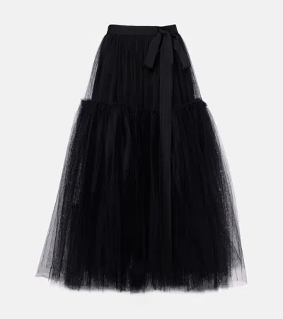 Erdem Belted Tulle Midi Skirt In Black