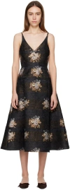 Erdem Black Doris Midi Dress In Black + Blue
