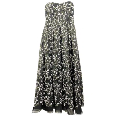 Pre-owned Erdem Black Silk And Floral Pattern Evening Dress Size 8