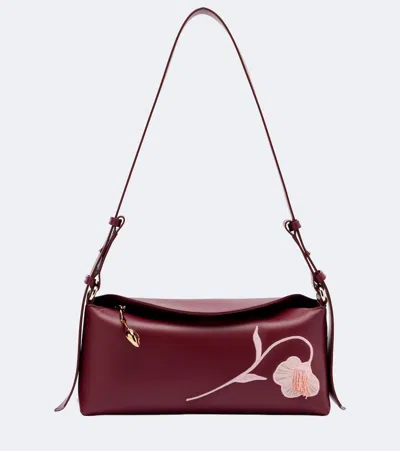 Erdem Bloom East West Medium Leather Shoulder Bag In Burgundy