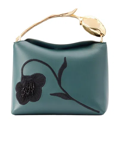 Erdem Bloom Medium Bead-embellished Embroidered Leather Clutch In Green