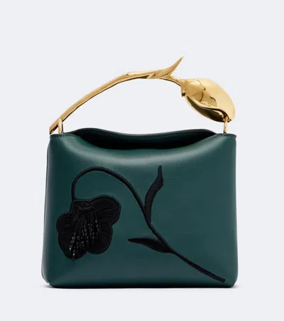 Erdem Bloom Mini Embroidered Leather Top-handle Bag In Green