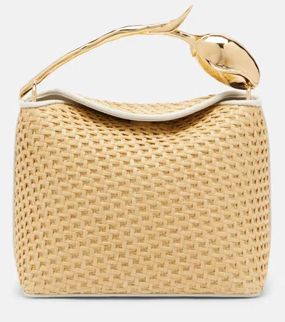 Erdem Bloom Mini Leather-trimmed Raffia Top-handle Bag In Sand