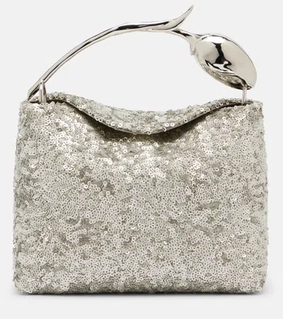 Erdem Bloom Mini Sequined Top-handle Bag In Silver