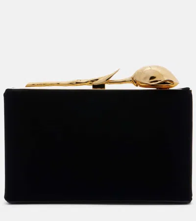 Erdem Bloom Mini Velvet Clutch In Black
