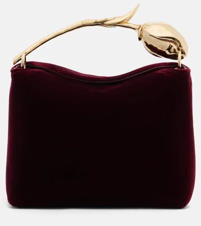 Erdem Bloom Mini Velvet Tote Bag In Burgundy