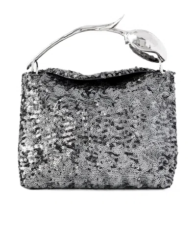 Erdem Sequined Satin Clutch In Gray