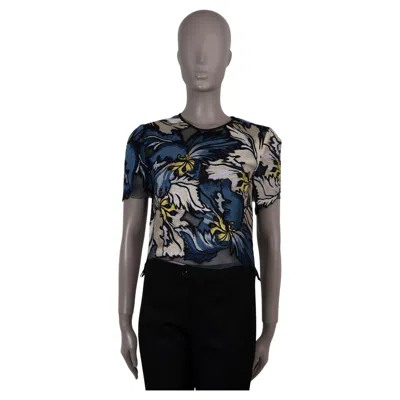 Pre-owned Erdem Blue 2015 Emiko Floral Embroidered Cropped Blouse Shirt M