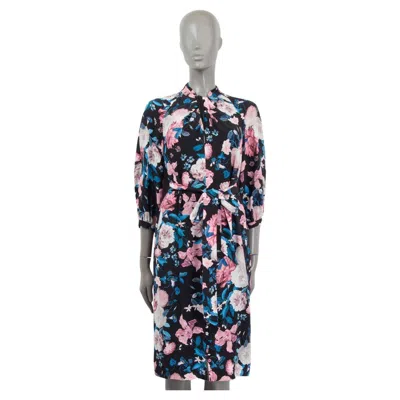 Pre-owned Erdem Blue Pink Silk 2020 Finnetta Floral Shift Dress 8 Xs