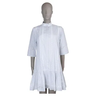 Pre-owned Erdem Blue White Cotton 2021 Bertram Floral Lace Trim Poplin Dress Uk 8 Xs