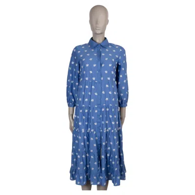Pre-owned Erdem Blue White Cotton Patmos Embroidered Shirt Dress Xs
