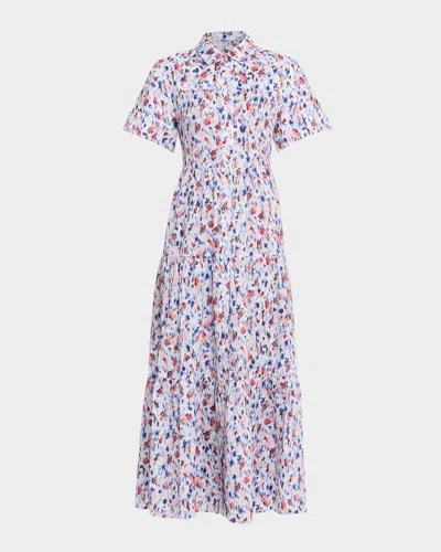 Erdem Blur Floral Short-sleeve Midi Shirtdress In Multi