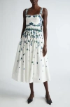 Erdem Pleated Floral-print Cotton-poplin Midi Dress In White Multi