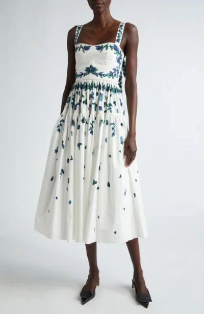 Erdem Pleated Floral-print Cotton-poplin Midi Dress In White