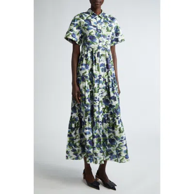 Erdem Floral Tiered Cotton Poplin Midi Dress In Multi Floral