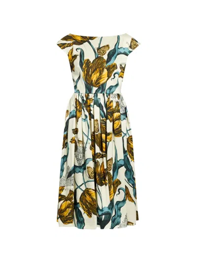 Erdem Boat-neck Floral Midi Dress In Multi