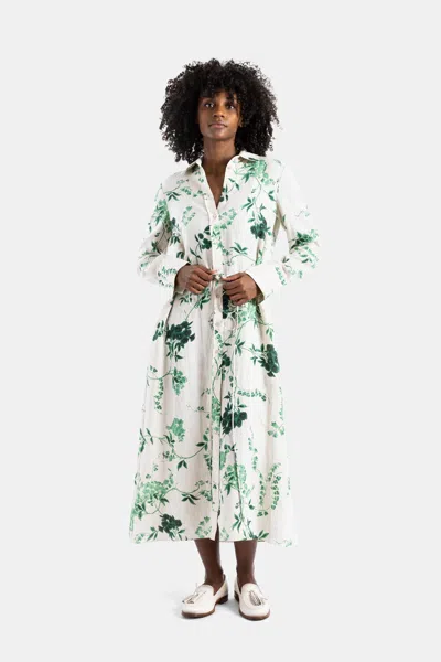 Erdem Botanical Floral Linen Shirt Dress In Green