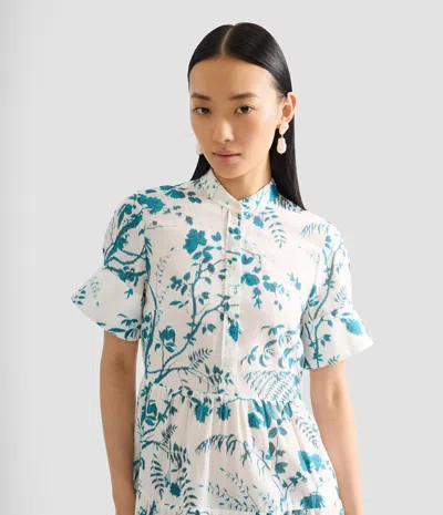 Erdem Botanical Print Cotton Linen Tiered Mini Dress In Multi
