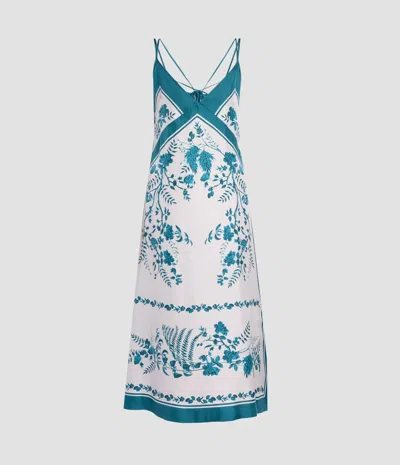 Erdem Womens Wild Fern Bot Dream Blue Strappy Scarf Silk Twill Midi Slip Dress