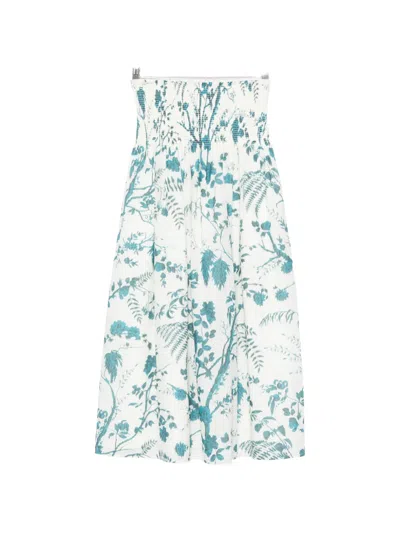 Erdem Botanical-print Smocked Midi Skirt In White