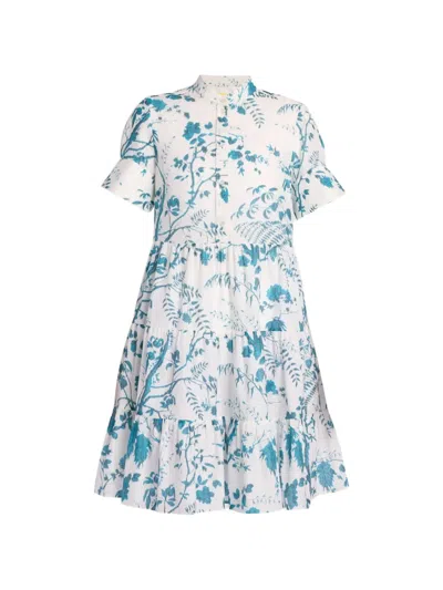 Erdem Botanical-print Tiered Mini Dress In White