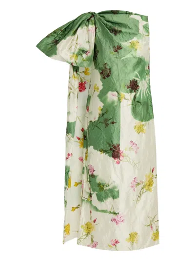 Erdem Bow-detail Draped Dress In Neutral