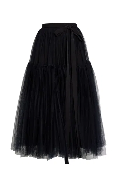 Erdem Grosgrain-trimmed Gathered Tulle Midi Skirt In Black