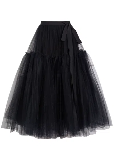 Erdem Bow-embellished Tulle Midi Skirt In Black