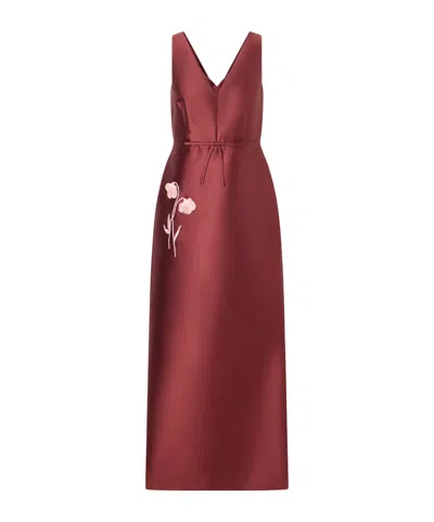 Erdem Bow-detailed Embroidered Mikado Gown In Animal Print
