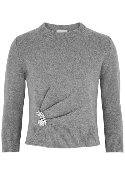 Erdem Brooch-embellished Wool Jumper In Grey