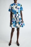 Erdem Cotton Floral Mini Dress In White Blue