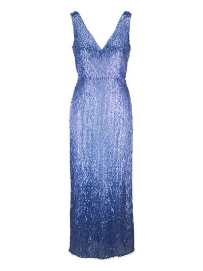 Erdem Bugle Sequin V-neck Midi Dress In Blue