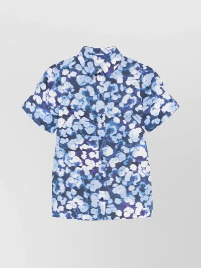 Erdem Buttoned-cuff Sleeves Floral Pattern Cotton Shirt In Blue