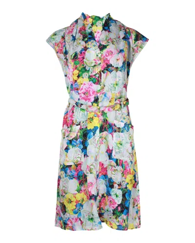Erdem Buttoned Summer Dress In Floral Print Silk In Blue