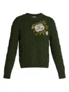 Erdem Cable-knit Floral-embroidered Sweater In Green