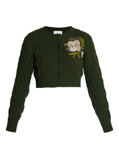 Erdem Cable-knit Flower-embellishment Cardigan In Brown
