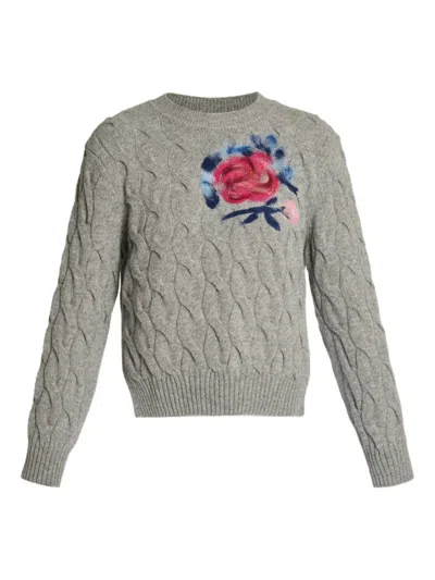 Erdem Zopfmuster-pullover Mit Blumenverzierung In Gray