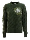 Erdem Cable-knit Floral-embroidered Sweater In Green