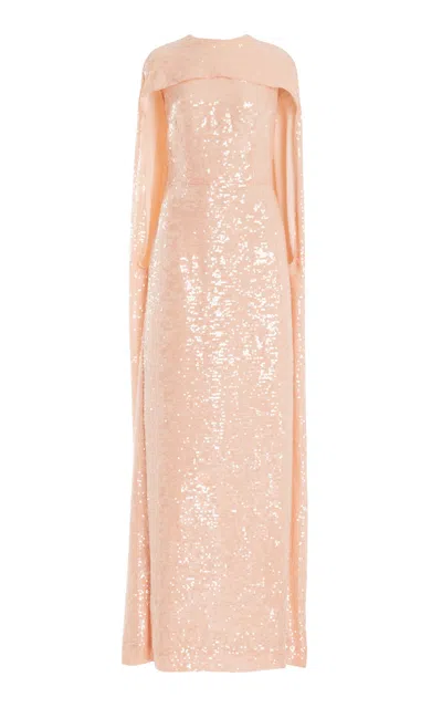 Erdem Cape-detailed Sequined Gown In Pink