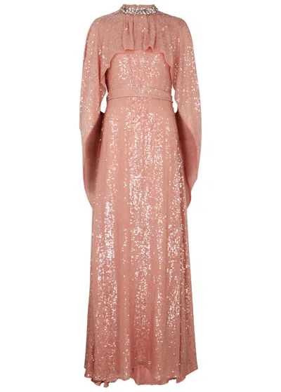 Erdem Cape-effect Sequin Gown In Pink