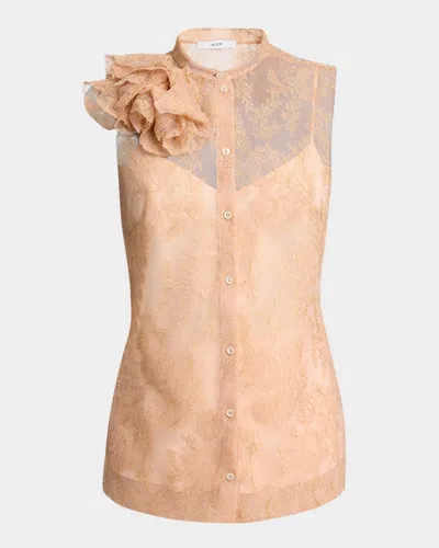 Erdem Carnation-applique Embroidered Tulle Top In Nude  Gold