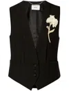 Erdem Carnation Brooch-detail Waistcoat In Black