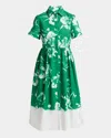 ERDEM CARNATION-PRINT COTTON POPLIN SHORT-SLEEVE MIDI SHIRTDRESS