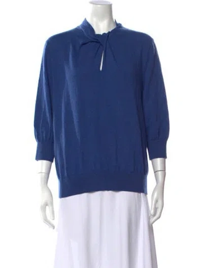 Pre-owned Erdem Cashmere Tie Neck Sweater In Blue