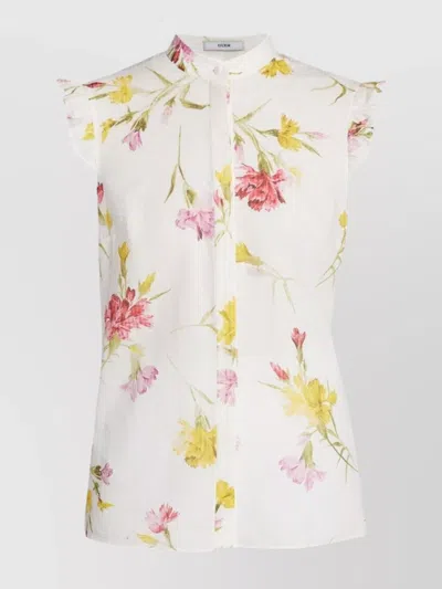Erdem Casual Floral Ruffled Sleeveless Top In White